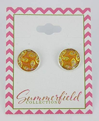 Summerfield Collection Silver-tone Frosted Flower Metallic Rainbow Stud Earrings 12mm (Orange/Yellow)