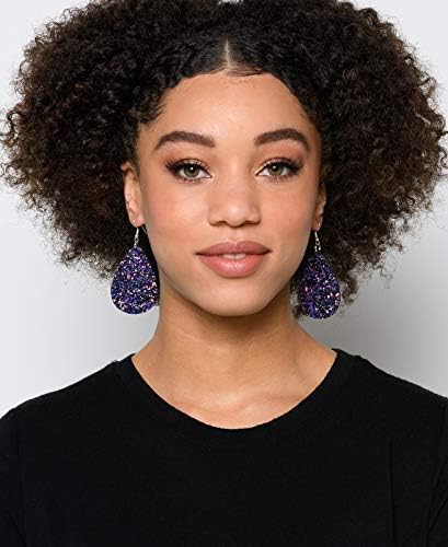 Summerfield Collection Silver-tone Glitter Faux Leather Large Teardrop Dangle Earrings (Black and Rainbow)