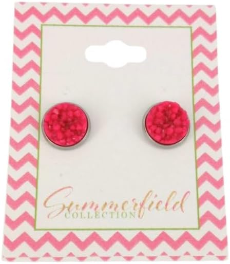 Summerfield Collection Stainless Steel Matte Faux Druzy Stone Stud Earrings 10mm (Magenta Pink)