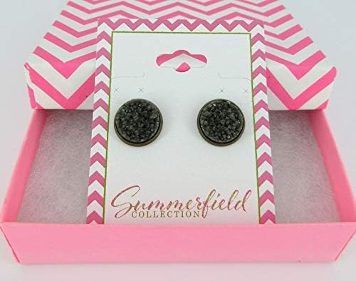 Summerfield Collection Antiqued Gold-tone Olive Green Faux Druzy Stone Stud Earrings (12mm)