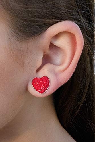 Summerfield Collection Silver-tone Heart Faux Druzy Stone Stud Earrings 12mm (Matte Red)