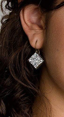 Summerfield Collection Antiqued Gold-tone Geometric Square Faux Druzy Stone Lever-back Drop Earrings (Silver Metallic)