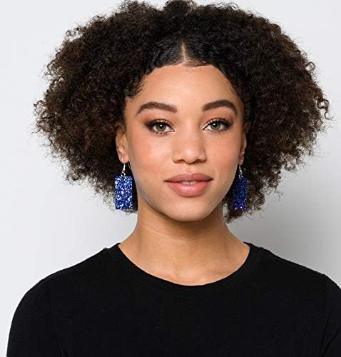 Summerfield Collection Silver-tone Glitter Faux Leather Large Rectangle Dangle Earrings (Blue w/Pink and Black)