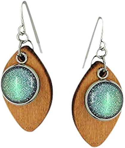 Summerfield Collection Stainless Steel Green Glitter Glass Charm Wood Leaf Dangle Earrings