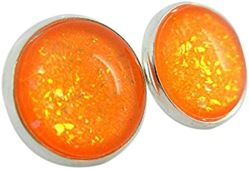 Summerfield Collection Silver-tone Neon Orange Glitter Glass Stud Earrings Hand-painted 12mm