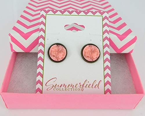 Summerfield Collection Antiqued Gold-tone Faux Druzy Stone Stud Earrings 12mm (Peach Pink)