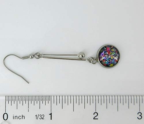 Summerfield Collection Stainless Steel Black and Confetti Glitter Glass Double Matchstick Dangle Earrings