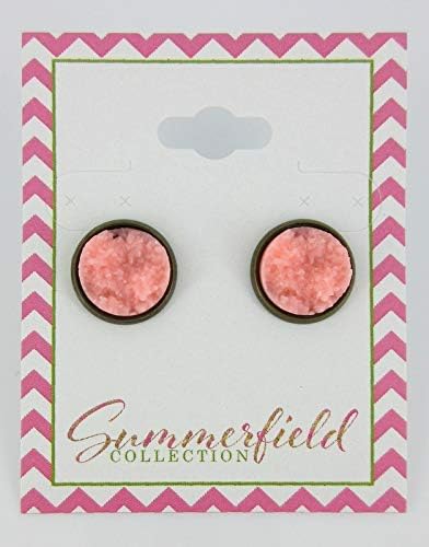 Summerfield Collection Antiqued Gold-tone Faux Druzy Stone Stud Earrings 12mm (Peach Pink)