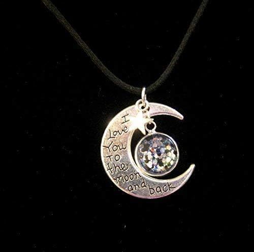 Summerfield Collection Silver-Tone Meteor Glitter Glass I Love You to the Moon and Back Pendant Necklace Black Faux Suede