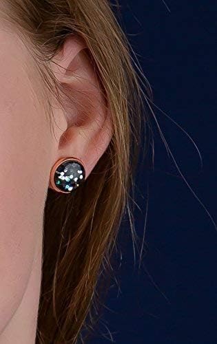 Summerfield Collection Rose Gold-tone Black Meteor Shower Glitter Glass Galaxy Stud Earrings Hand-painted 12mm