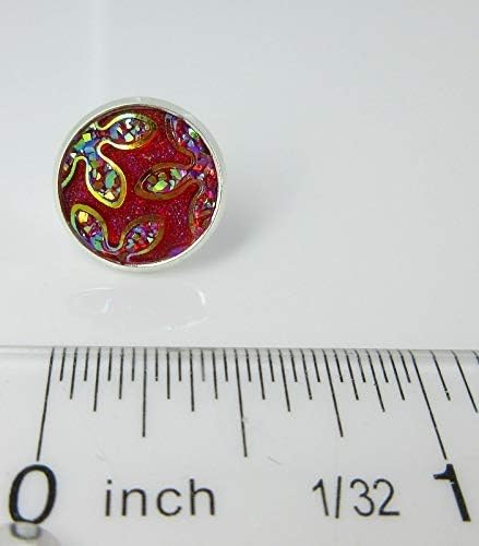 Summerfield Collection Silver-tone Frosted Flower Metallic Rainbow Stud Earrings 12mm (Red)