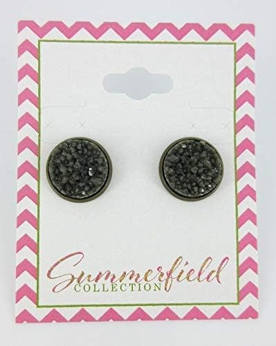 Summerfield Collection Antiqued Gold-tone Olive Green Faux Druzy Stone Stud Earrings (12mm)