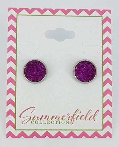 Summerfield Collection Stainless Steel Deep Magenta Faux Druzy Stone Stud Earrings (10mm)