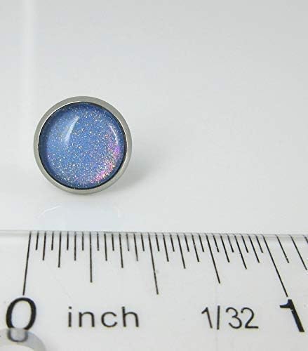 Summerfield Collection Stainless Steel Sky Blue and Rainbow Glitter Flake Glass Stud Earrings Hand-painted (10mm)