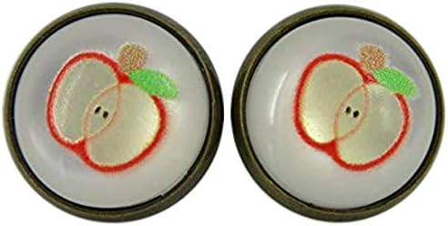 Summerfield Collection Antiqued Gold-tone Fruit Print Frosted Resin Stud Earrings 12mm (Apple)