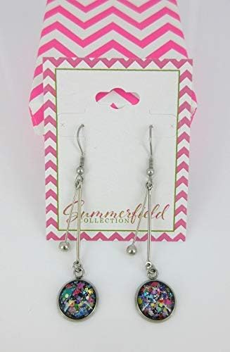 Summerfield Collection Stainless Steel Black and Confetti Glitter Glass Double Matchstick Dangle Earrings