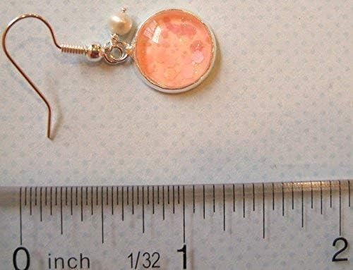Summerfield Collection Silver-tone Peach Pink Glitter Glass Cultured Freshwater 4mm Pearl Charm Dangle Earrings