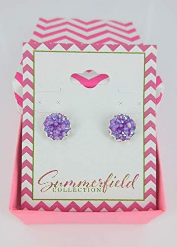 Summerfield Collection Silver-tone Purple AB Faux Druzy Stone Stud Earrings 10mm