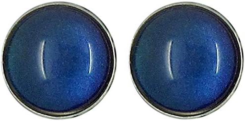 Summerfield Collection Stainless Steel Dark Blue Teal Purple Glass Stud Earrings Hand-painted 10mm