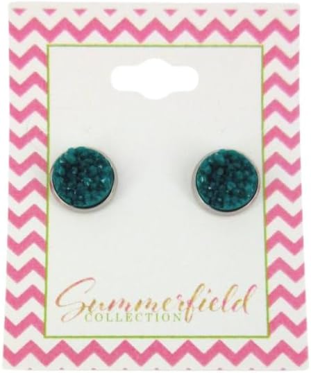 Summerfield Collection Silver-tone Faux Druzy Stone Stud Earrings 10mm (Teal Blue/Green)