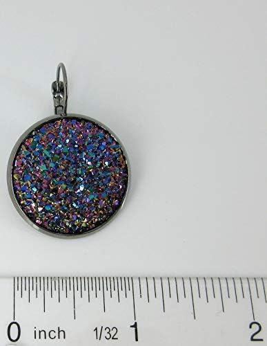 Summerfield Collection Hematite-tone Purple Pink Teal Faux Druzy Stone Lever-back Drop Earrings Large 25mm