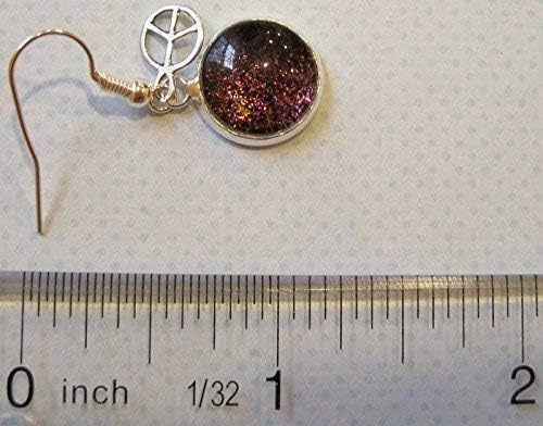 Summerfield Collection Silver-tone Black Rainbow Duochrome Flake Glitter Glass Peace Sign Charm Dangle Earrings