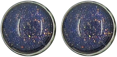 Summerfield Collection Stainless Steel Dark Purple and Gold Glitter Glass Stud Earrings Hand-painted 10mm