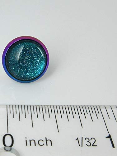 Summerfield Collection Rainbow Stainless Steel Metallic Glitter Glass Stud Earrings Hand-painted 12mm (Aqua Blue)