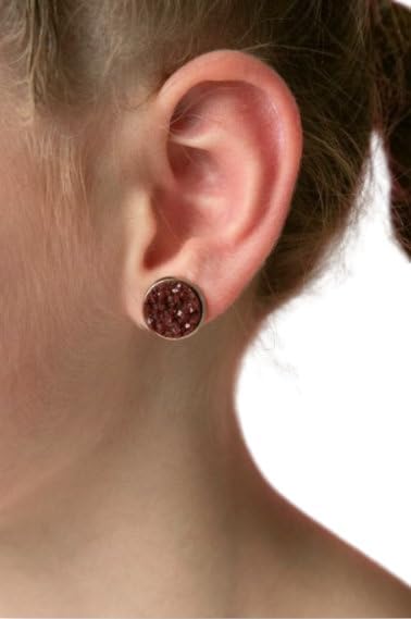 Summerfield Collection Stainless Steel Matte Faux Druzy Stone Stud Earrings 12mm (Maroon)