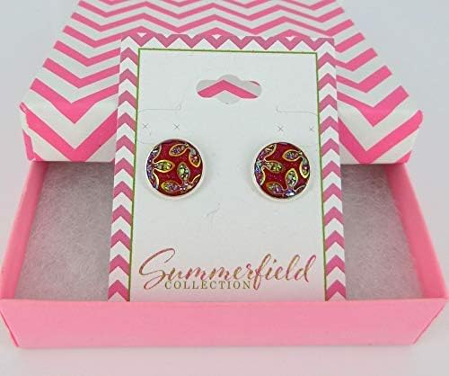 Summerfield Collection Silver-tone Frosted Flower Metallic Rainbow Stud Earrings 12mm (Red)