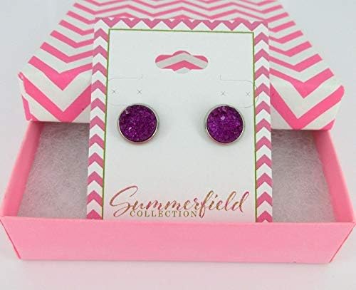 Summerfield Collection Stainless Steel Deep Magenta Faux Druzy Stone Stud Earrings (10mm)