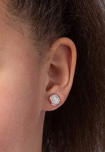 Summerfield Collection Rose Gold-tone Faux Druzy Stone Stud Earrings 8mm (Clear AB)