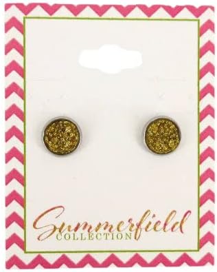Summerfield Collection Stainless Steel Glitter Faux Druzy Stone Stud Earrings 8mm (Gold)