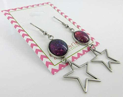 Summerfield Collection Stainless Steel Purple Blue Red Galaxy Glitter Glass Star Charm Dangle Earrings