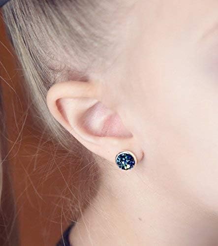 Summerfield Collection Silver-tone Metallic Faux Druzy Stone Stud Earrings 8mm (Blue)