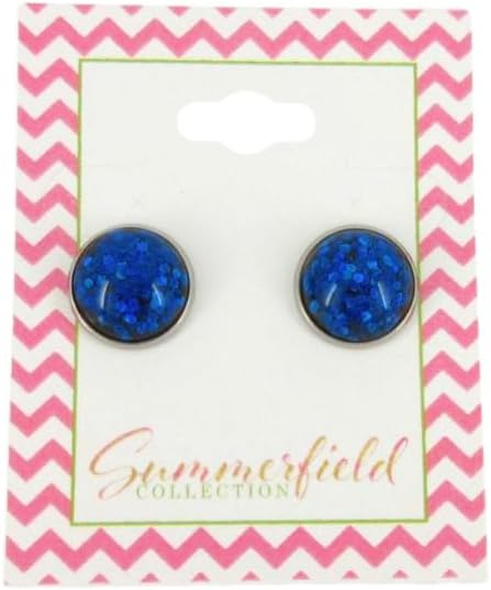 Summerfield Collection Stainless Steel Royal Blue Glitter Resin Stud Earrings (12mm)