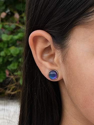 Summerfield Collection Stainless Steel Dark Blue Teal Purple Glass Stud Earrings Hand-painted 10mm