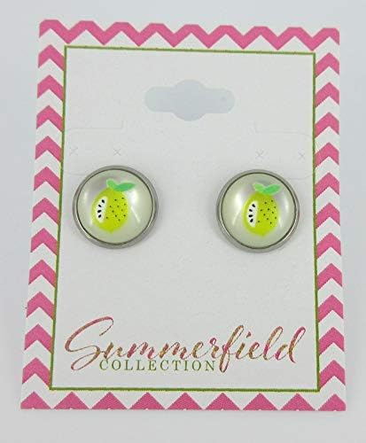 Summerfield Collection Stainless Steel Fruit Print Frosted Resin Stud Earrings 12mm (Lemon)