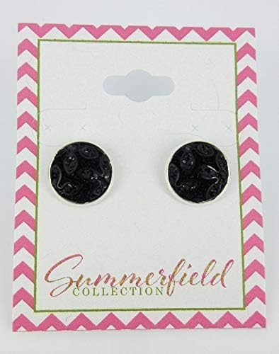 Summerfield Collection Silver-tone Frosted Flower Metallic Rainbow Stud Earrings 12mm (Black)