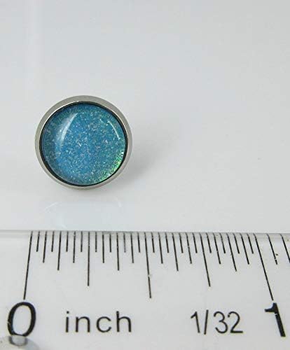 Summerfield Collection Stainless Steel Ocean Green Blue Glitter Glass Stud Earrings Hand-painted 10mm