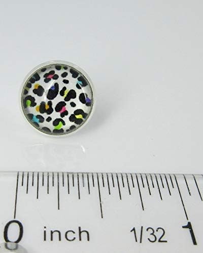 Summerfield Collection Silver-tone White and Rainbow Cheetah Animal Print Glass Stud Earrings 12mm