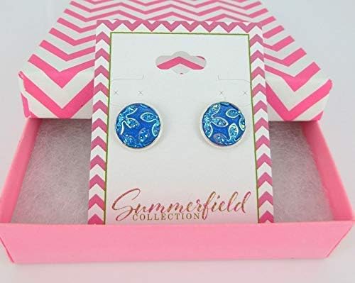 Summerfield Collection Silver-tone Frosted Flower Metallic Rainbow Stud Earrings 12mm (Sky Blue)