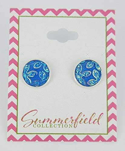 Summerfield Collection Silver-tone Frosted Flower Metallic Rainbow Stud Earrings 12mm (Sky Blue)