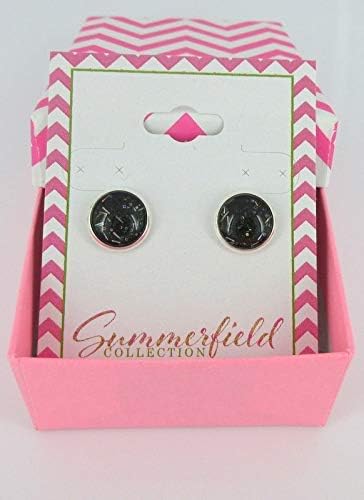 Summerfield Collection Silver-tone Black Galaxy Glitter Glass Stud Earrings Hand-painted 10mm