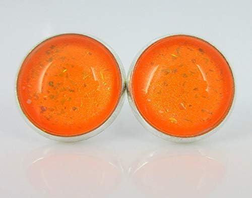 Summerfield Collection Silver-tone Neon Orange Glitter Glass Stud Earrings Hand-painted 12mm