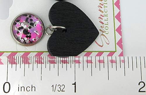 Summerfield Collection Stainless Steel Pink Purple White Glitter Glass Black Heart Wood Drop Earrings