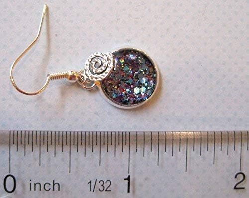 Summerfield Collection Silver-tone Blue Purple Pink Glitter Glass Swirl Charm Dangle Earrings