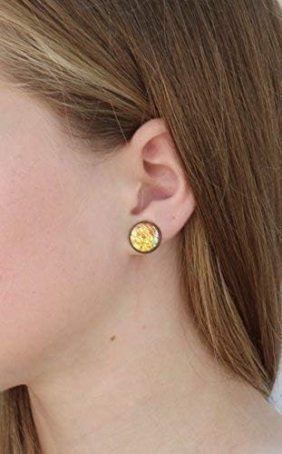 Summerfield Collection Trio Stud Earrings Seafoam Clear AB Faux Druzy Stone Yellow Mermaid Scale Set 12mm