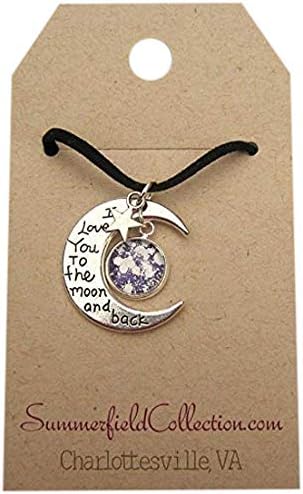 Summerfield Collection Silver-Tone Glitter Glass I Love You to the Moon and Back Pendant Necklace Black Faux Suede Cord
