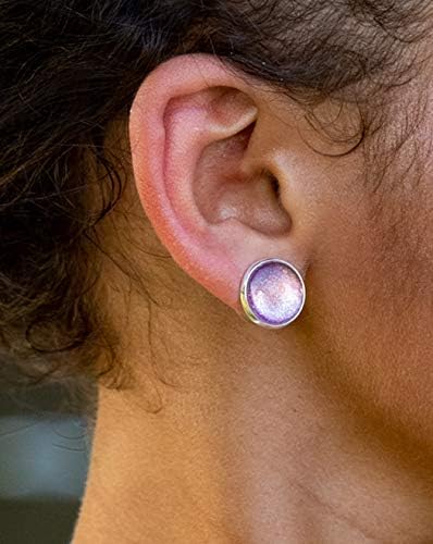 Summerfield Collection Silver-tone Metallic Mauve Glitter Glass Stud Earrings Hand-painted 12mm